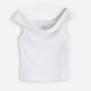 Madewell Ribbed Off the Shoulder Top WMNS XL White Pullover Crop Fitted Stretch